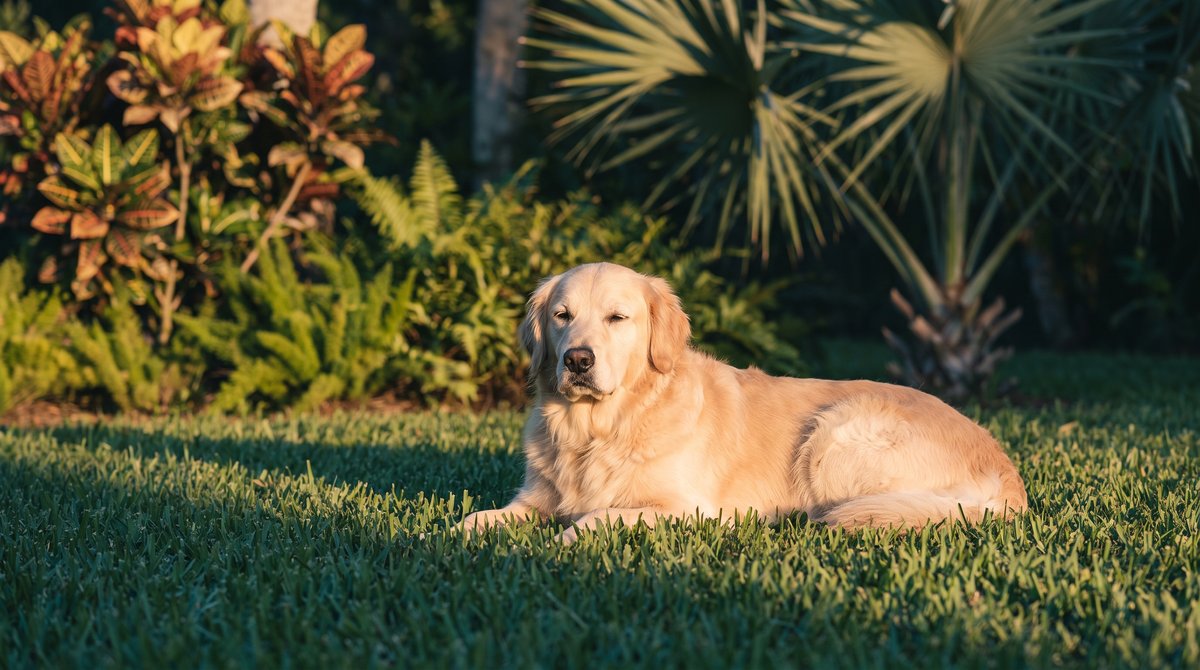 Dog lying on a treated St. Augustine lawn